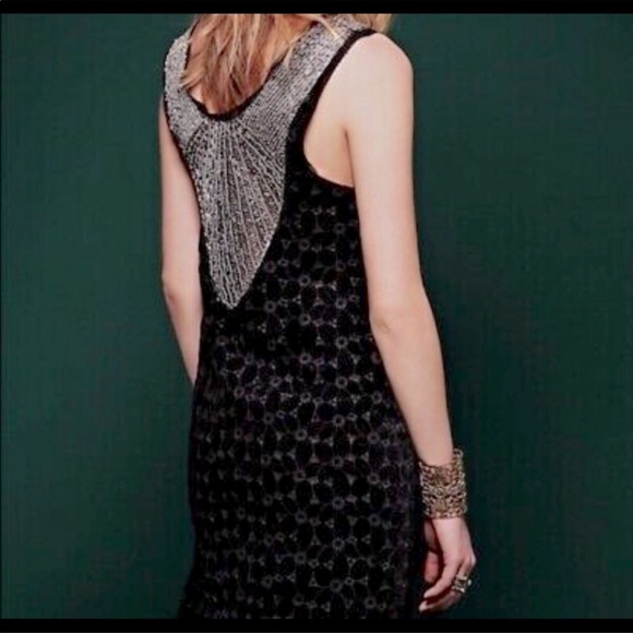 Free People Danced to Pieces Beaded Back Velvet Mini Dress